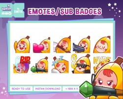 Cute Chibi banana girl Emotes - Twitch Emotes - Youtube Emotes - Discord Emotes - Facebook Stickers - Streamer Emotes - cute Emotes EMOTICSTD