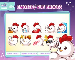 Cute Chibi chicken Emotes - Twitch Emotes - Youtube Emotes - Discord Emotes - Facebook Stickers - for Streamer or gaming EMOTICSTD