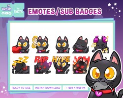 twitch cute black cat - Twitch Emotes - Youtube Emotes - Discord Emotes - Facebook Stickers - for Streamer or gaming EMOTICSTD