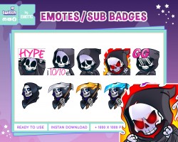 Twitch Emote Pack : Grim Reaper 5 Emotes and 5 Sub Badges | Grim Reaper Emote | Grim Reaper Badges | Streaming or Gaming EMOTICSTD